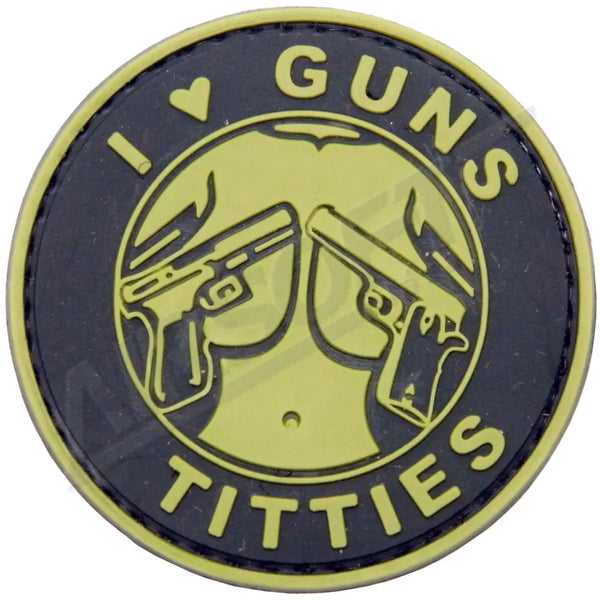 PATCH 0125 - I LOVE GUNS & TITTIES - TAN