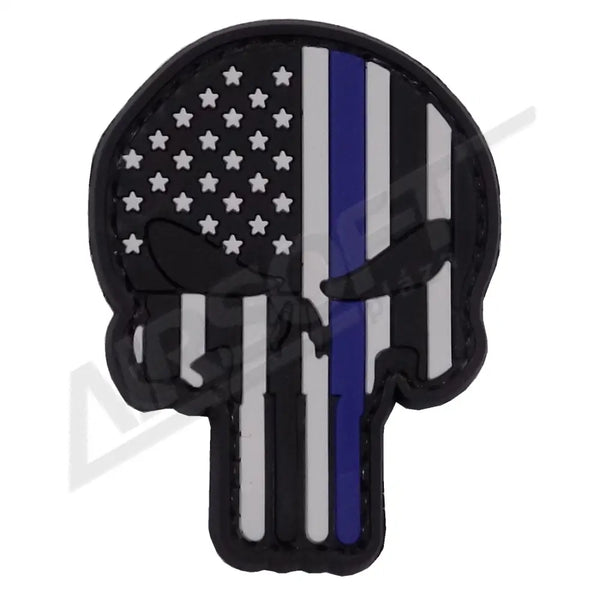 PATCH 0708 - PUNISHER SKULL BLUE LINE US FLAG